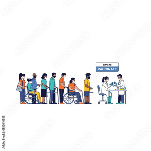 Diverse People Waiting for Vaccination in Line.