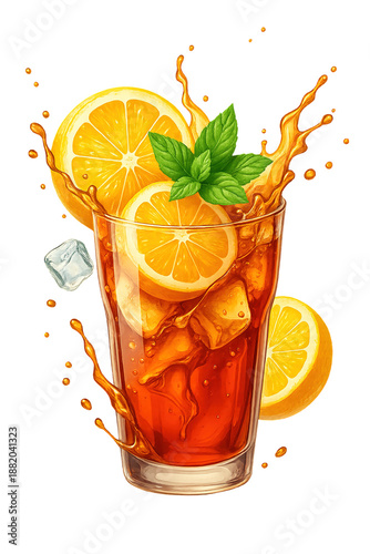 Wallpaper Mural Refreshing Iced Tea with Lemon Slices, Mint, and Splash Effect Torontodigital.ca