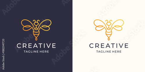 honey bee line logo design vector symbol illustration