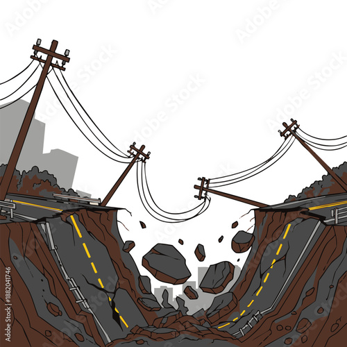 Landslide Aftermath Cartoon Scene