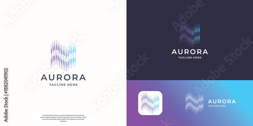 Aurora northern lights in the sky at night. abstract modern vector use as a logo for a business.