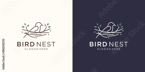 minimalist logo bird nest logo vector illustration.