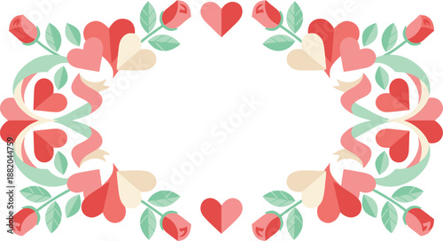 A beautiful illustration of a heart-shaped floral frame for Valentine's Day with roses and leaves, perfect for romantic greetings and decorations