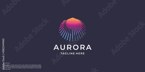 Fotografi minimalist aurora logo design on circle frame line concept.