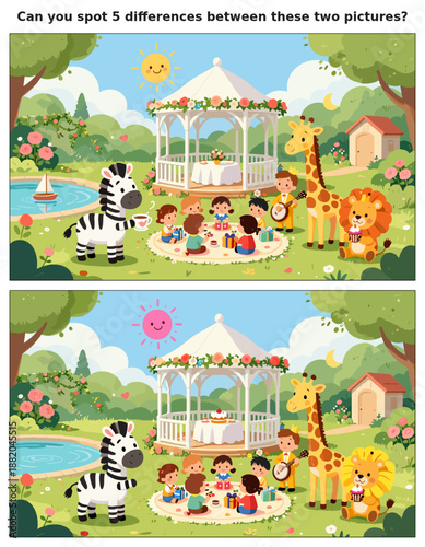 spot the difference, kids activity, fun games, puzzles for kids, educational activity, brain teaser, difference game, coloring pages, coloring books, book cover, kdp, kdp interior, kids challenges, le