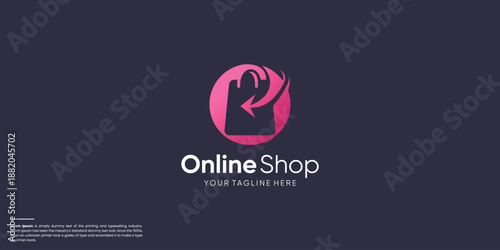 silhouette online shopping bag logo design with arrow click design.