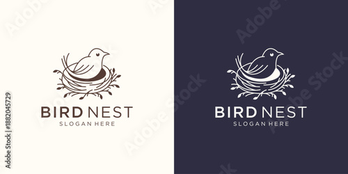 Modern simple bird's nest logo design, bird house logo vector illustration