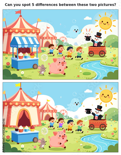 spot the difference, kids activity, fun games, puzzles for kids, educational activity, brain teaser, difference game, coloring pages, coloring books, book cover, kdp, kdp interior, kids challenges, le