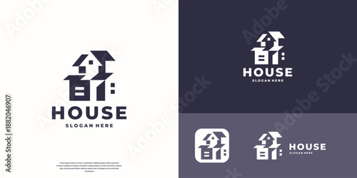 negative space Village Property Logo housing premium vector.