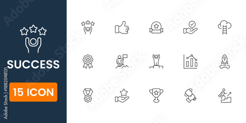 success icons collection, business achievement symbols, winning concept icons, goal success vector set, productivity and growth icon pack