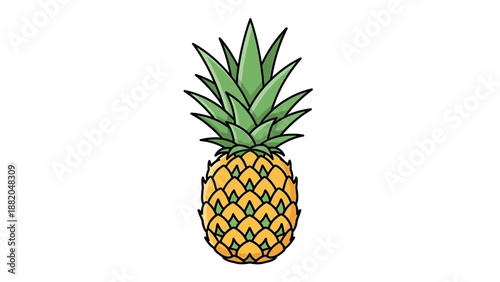 Fresh tropical pineapple fruit with green leaves.