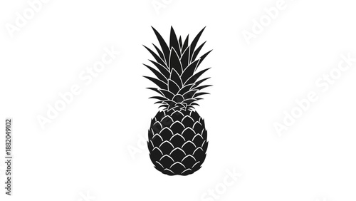 Black Silhouette of a Tropical Pineapple Fruit.