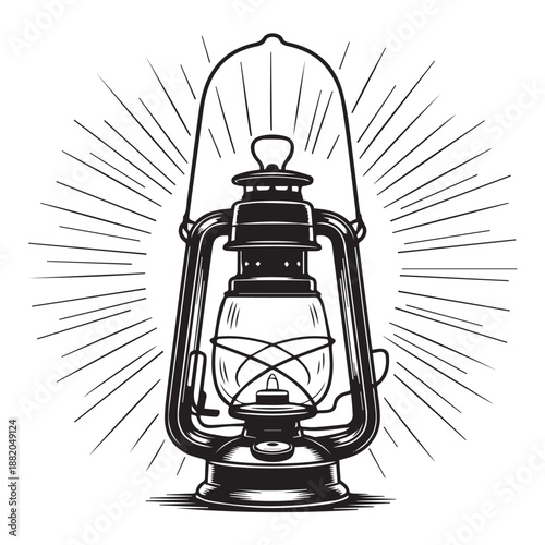 lantern kerosene vintage vector illustration emitting light rays