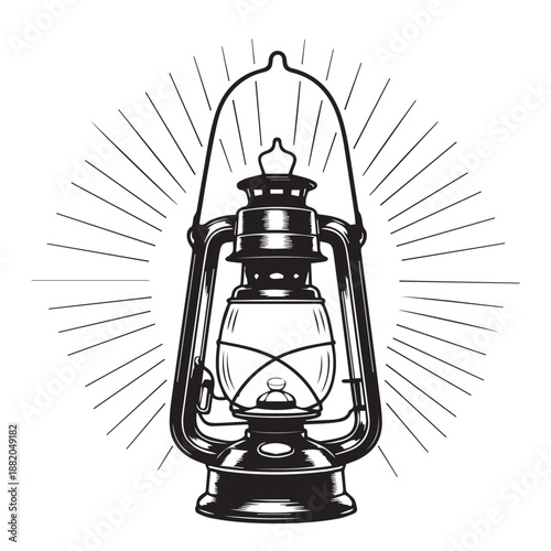 lantern kerosene vintage line art engraving vector icon