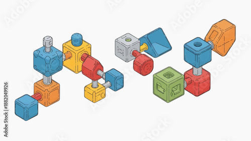 Conceptual vector illustration of colorful micro construction modules floating independently