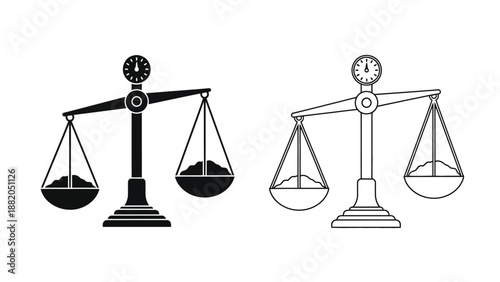 a black and white vector illustration of two scales in balance and out of balance
