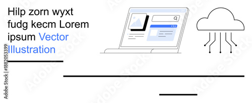 Cloud storage, data management, online services, computing technology, search interface, digital workflow. A laptop with a displayed file search interface and a cloud icon. Cloud storage and data