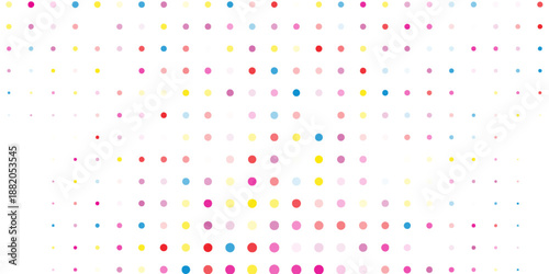 Fun colorfull polka dot frame on white background. Randomus wallpaper. Vector illustration