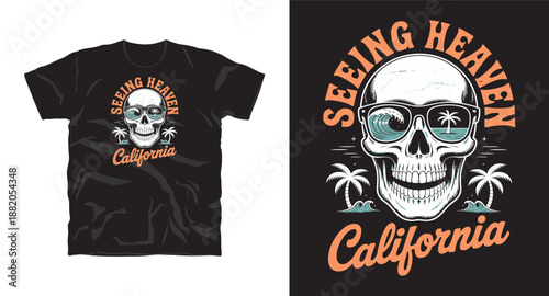 California seeing heaven skull wearing sunglasses with beach scene vector art