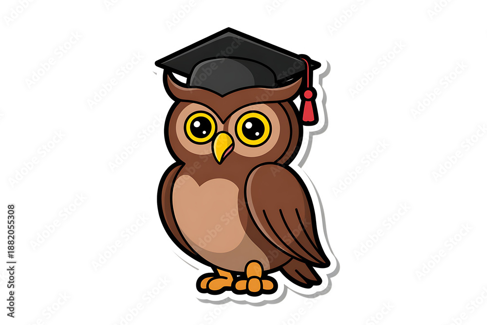 Fototapeta premium Cartoon owl wearing graduation cap