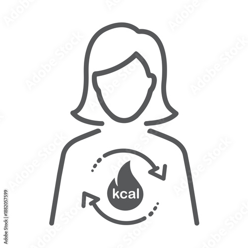 Female metabolism icon, woman figure and calorie burning symbol.