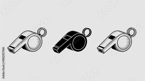 Collection of Various Professional Sports Whistle Vector Illustrations.