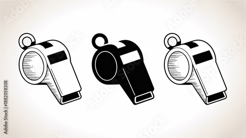 Collection of Various Professional Sports Whistle Vector Illustrations.