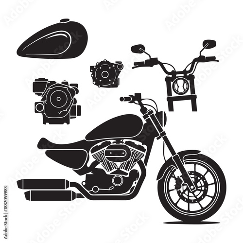Motorcycle Elements Set Vector Icons for Bike Parts, Repair and Racing Design