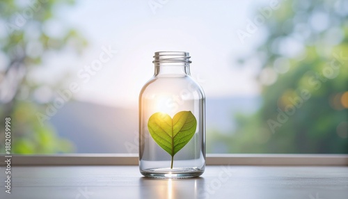 Wallpaper Mural ガラス瓶に閉じ込めた緑のハート型の葉／Heart-shaped green leaf in a glass jar
 Torontodigital.ca