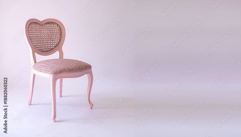 Obraz premium ピンク色の椅子と白背景のコピースペースイメージ / Elegant pink chair on white background with copy space 