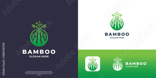 rounded bamboo logo leaf on circle frame concept design.