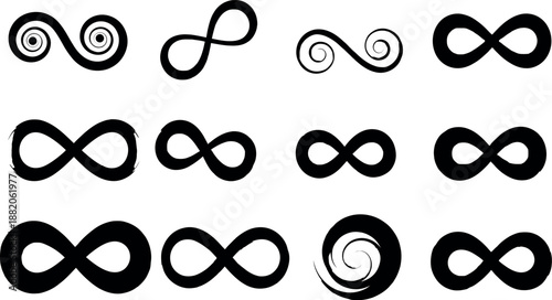 Collection of infinity symbols with various twists and turns