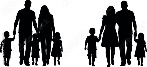Silhouettes of two families with children