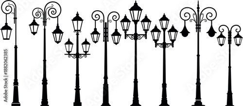 Variety of street lamps on a white background