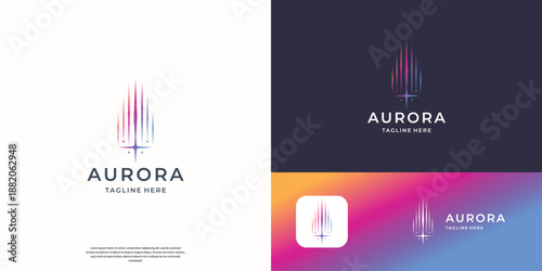 amazing aurora logo design and spark icon illustration vector template