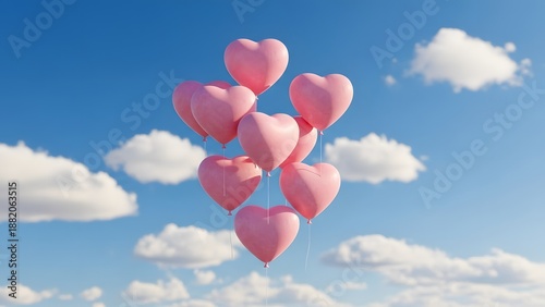 Heart shaped balloons floating in sky