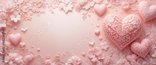 Decorative pink hearts and flowers with copy space for Valentine's Day