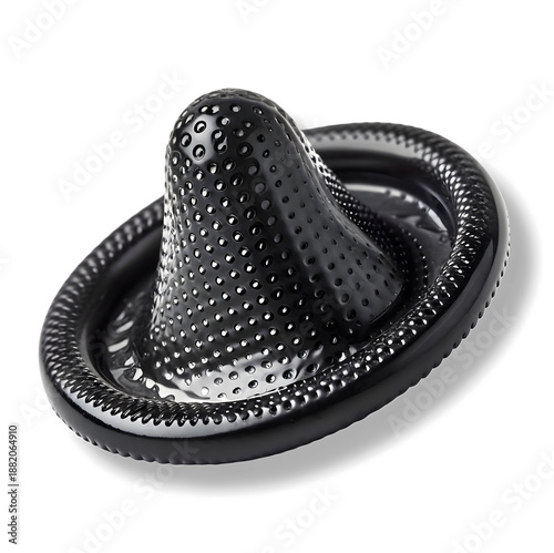 Black dotted texture latex condom for extra pleasure protection on transparent background
