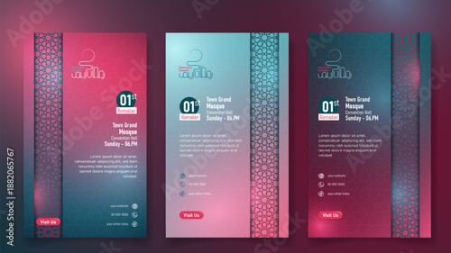 Portrait Ramadan Kareem Social Media Template with Green Pink Gradient and Islamic Pattern Design