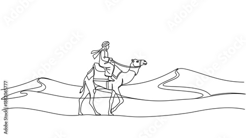 man riding camel through desert sand dunes