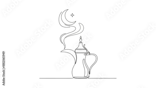 moroccan tea pot with smoke and moon