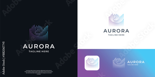 premium logo aurora design. inspiration borealis aurora with gradient color branding