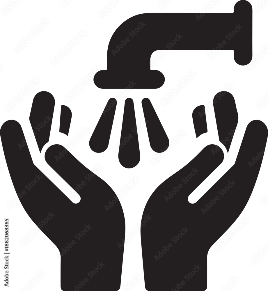 Obraz premium Wash Hands Icon Under Faucet – Hygiene and Clean Water Symbol