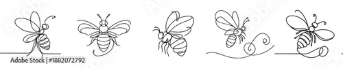 continuous line style bee vector