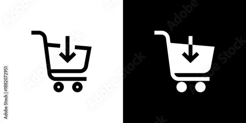 Add Cart concept with flat Black White Background. Vector illustration.