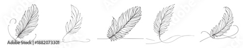 vector set of continuous line goose feathers