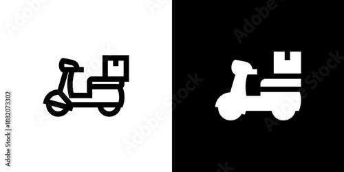 Motorcycle Delivery concept with flat Black White Background. Vector illustration.