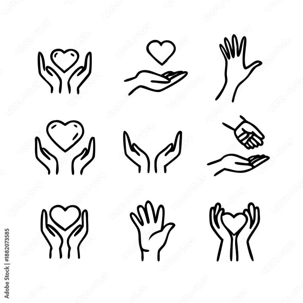 Fototapeta premium Sketchy Charity and Donation Icon Set with Hand Drawn Linear Symbols for Fundraising Campaigns