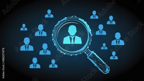 Digital concept of human resource search, talent acquisition, and user targeting.