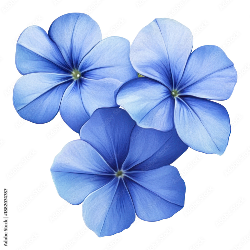 Fototapeta premium PNG 3 periwinkle blue flowers petals illustration decorative.
